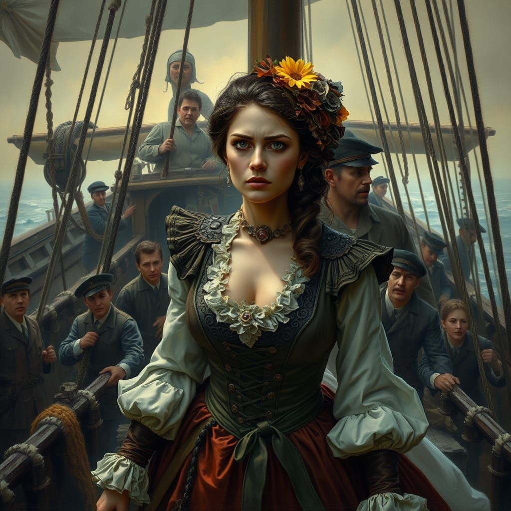 Victorian Woman's Anguish on a Ship of Fools