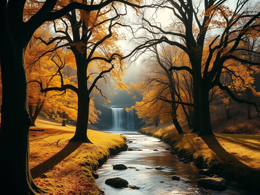 Golden Light Filters Through Majestic Oak and Beech Trees