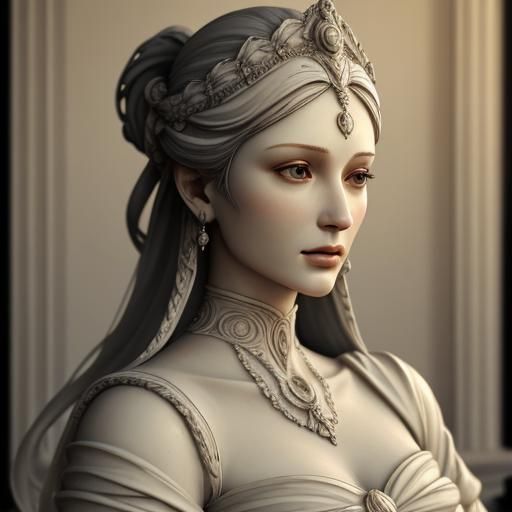 Serene Woman's Face Carved in Plaster: Neoclassical Sculptur...