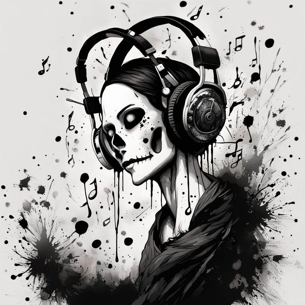 Ghostly DJ in Ink Splatter Style
