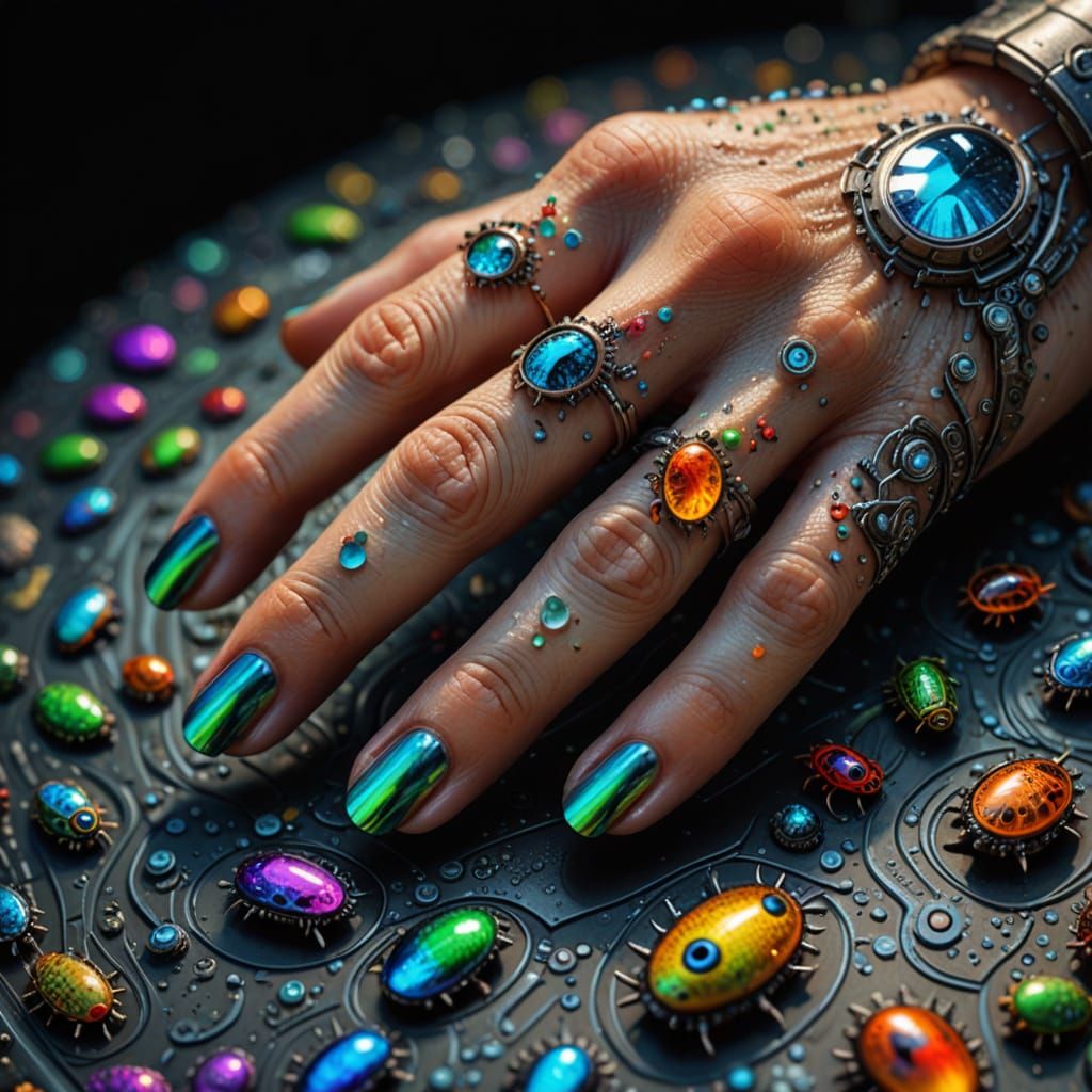 Vibrant Macro World of Tiny Creatures on Human Fingerprints