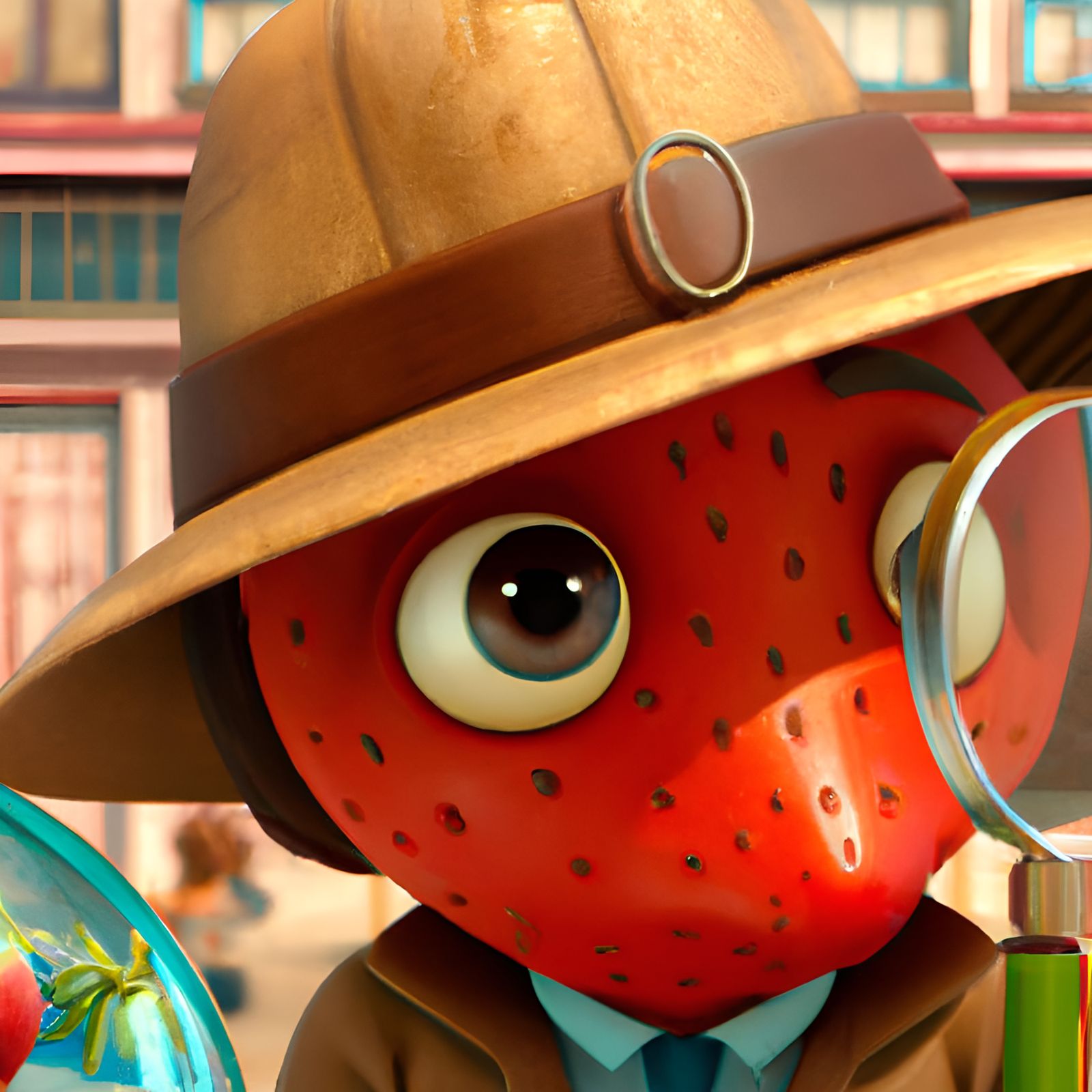 Adorable Strawberry Detective in 3D Digital Art