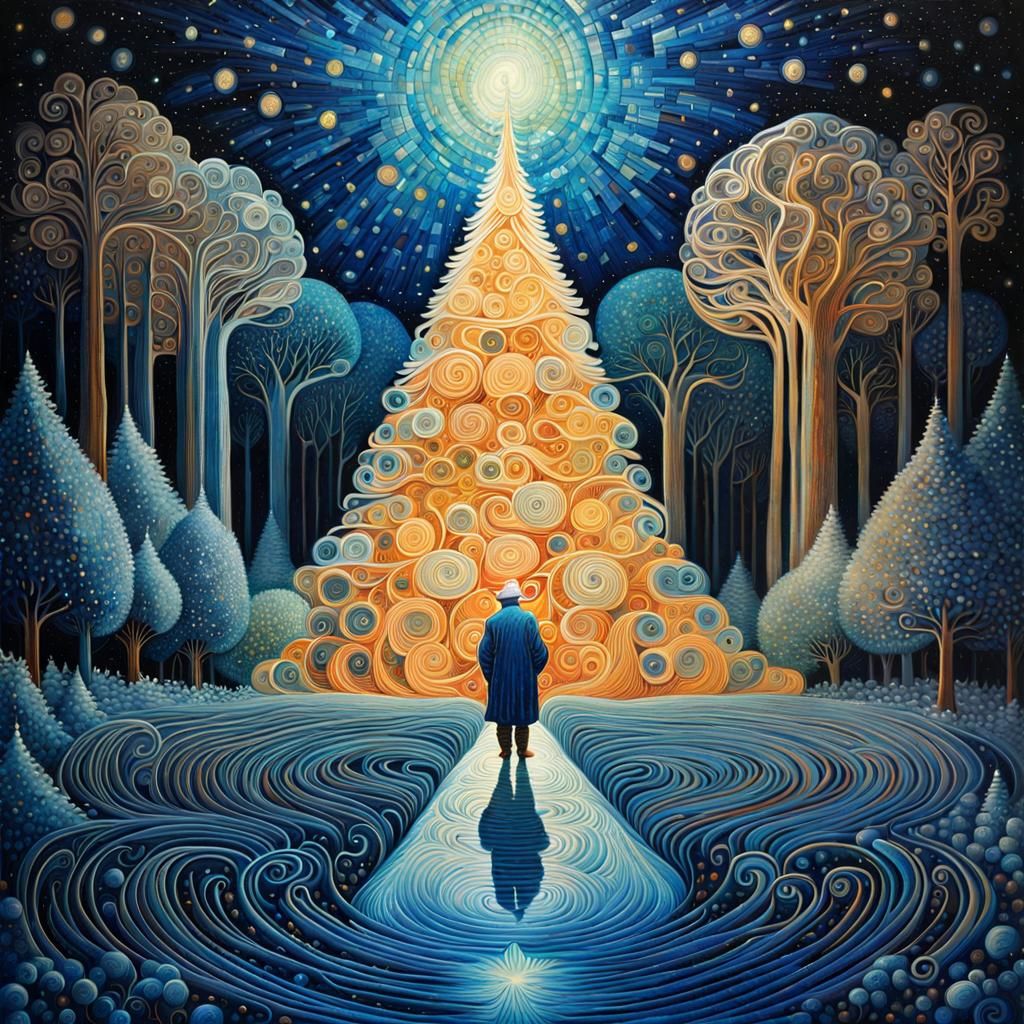 Santa in Bioluminescent Christmas Tree Maze