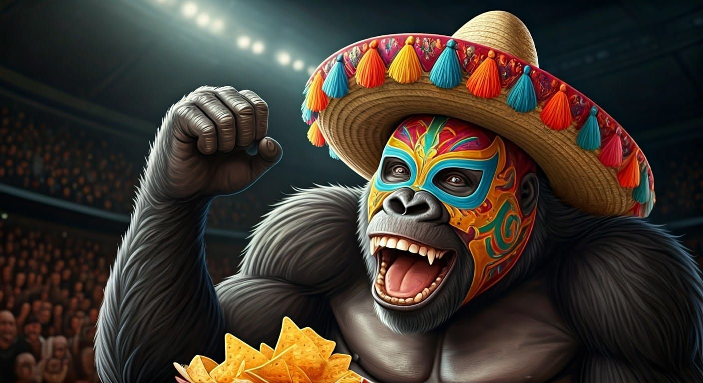 Gorilla Wrestler Fan in a Burian-Frazetta Style