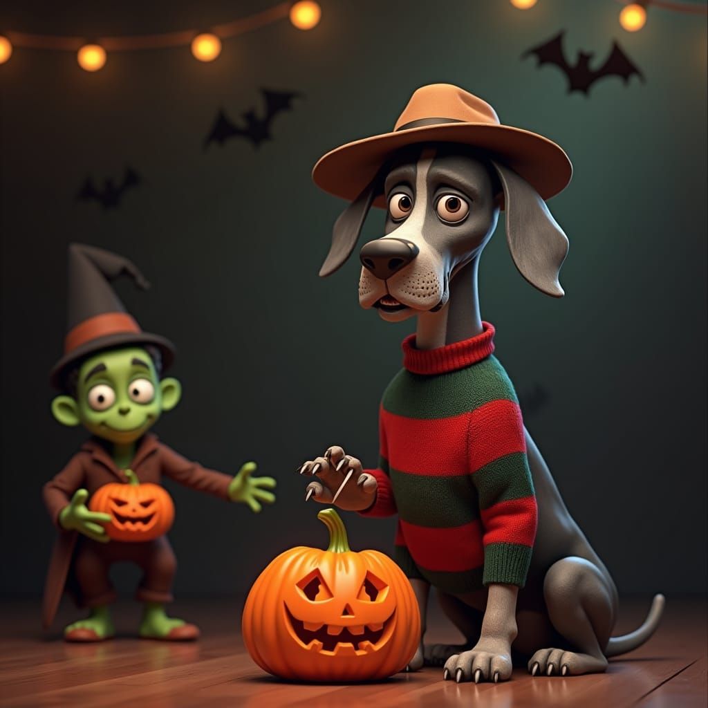 Pixar Great Dane Dog as Freddy Krueger for Halloween