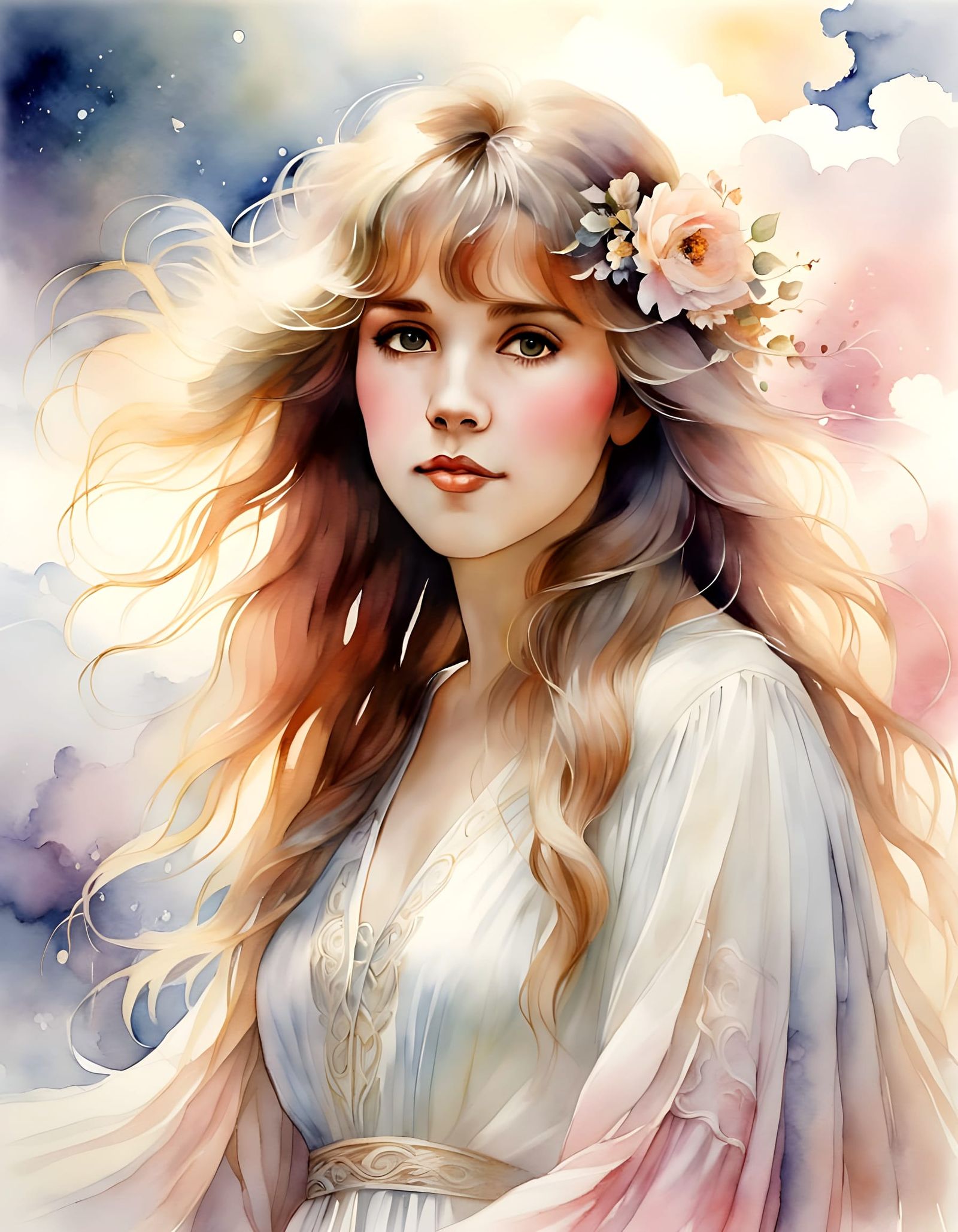 Stevie Nicks in Georgia O'Keeffe's Watercolor Style