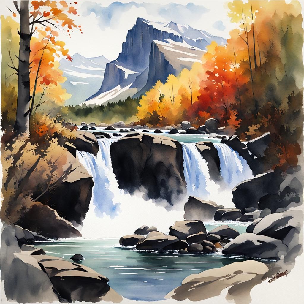 Glacier National Park in Watercolor Style