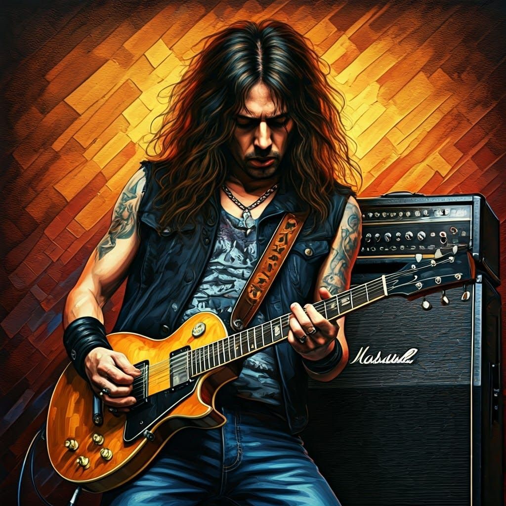 Electric Guitarist Using Wah Pedal in Abstract Art