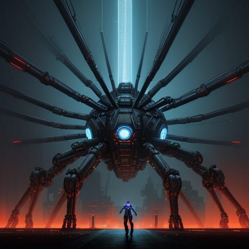 Cyberpunk Giant Spider Robot