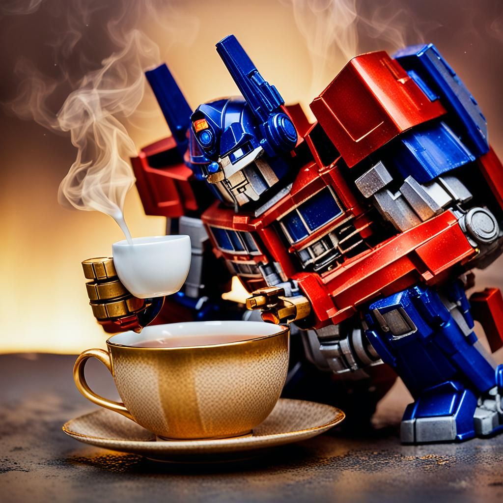 Optimus Prime Enjoying Tea: Product Photography