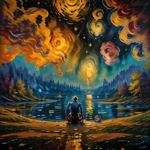 Fauvist Artist at Desk with Flowers and Crystals