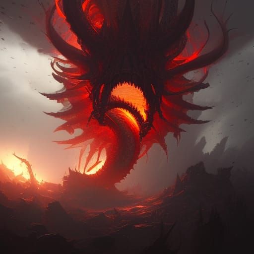 Chaotic Fire Wyrm in Dark Fantasy Style