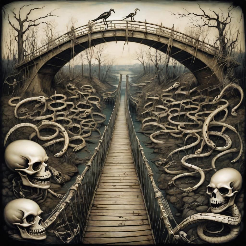 Snake Skeleton Bridge in Art Brut Style