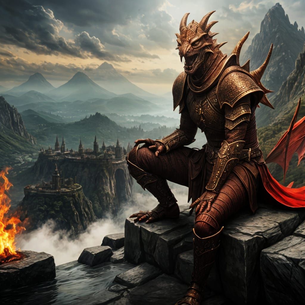 Dragonborn Lizard Man in Abstract D&D Art