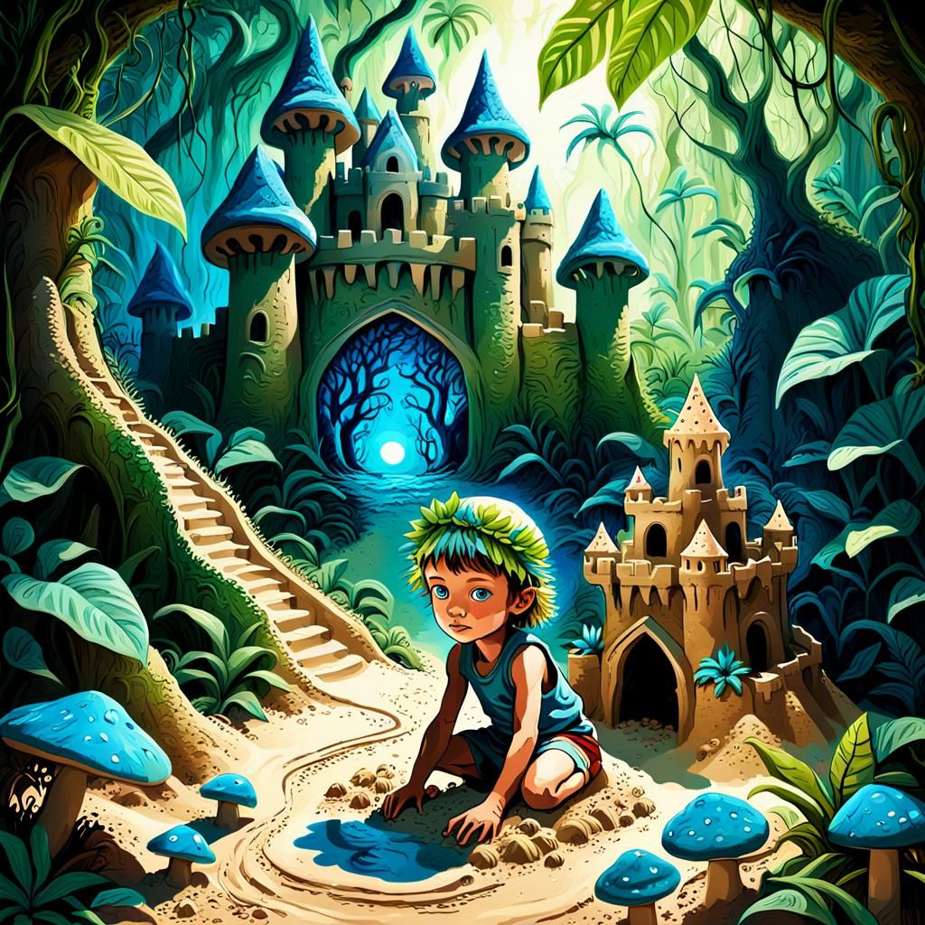 Jungle Sandcastle Built by Child: Fantasy Art