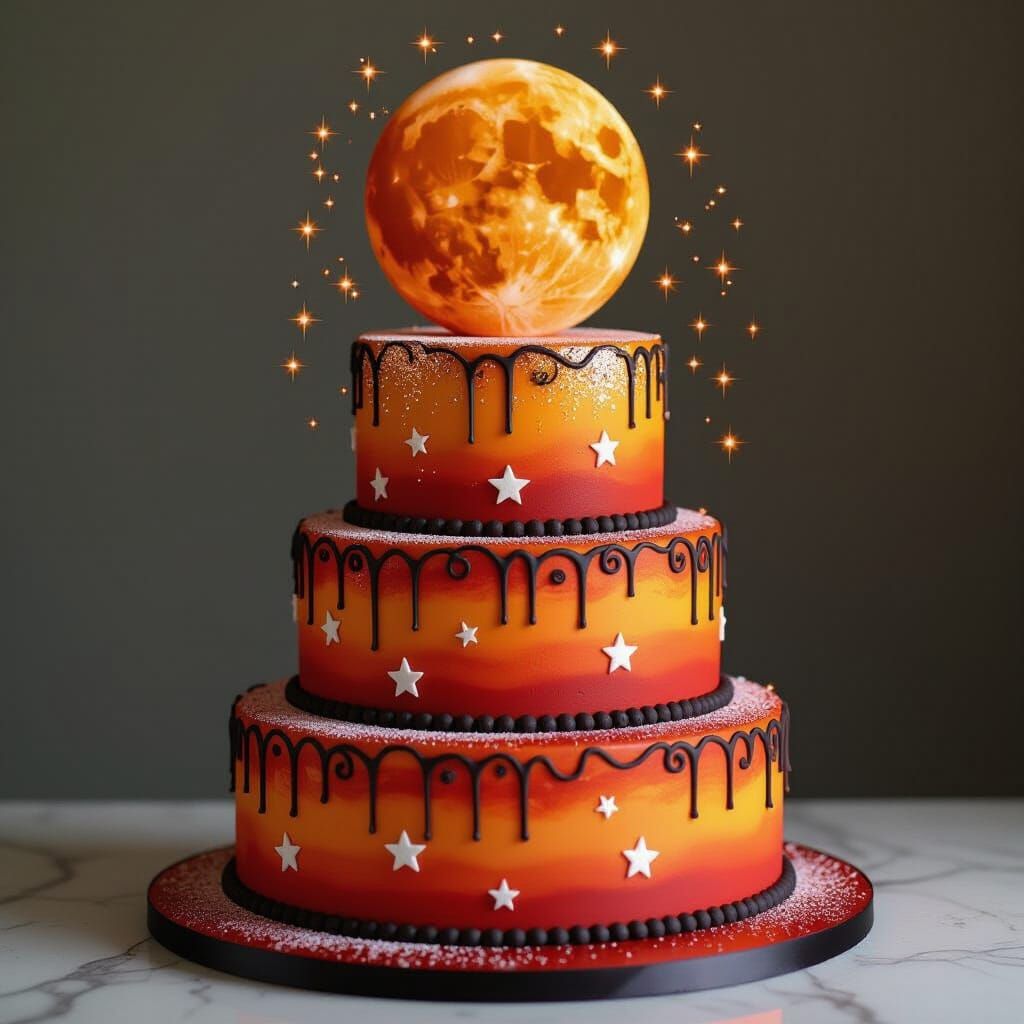 Lunar Eclipse Cake Design with Cosmic Sprinkle Cascade