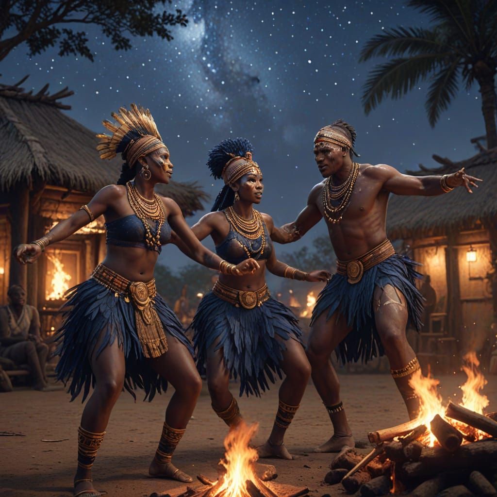 African Tribal Dance Under Golden Firelight in Hyper-Realist...