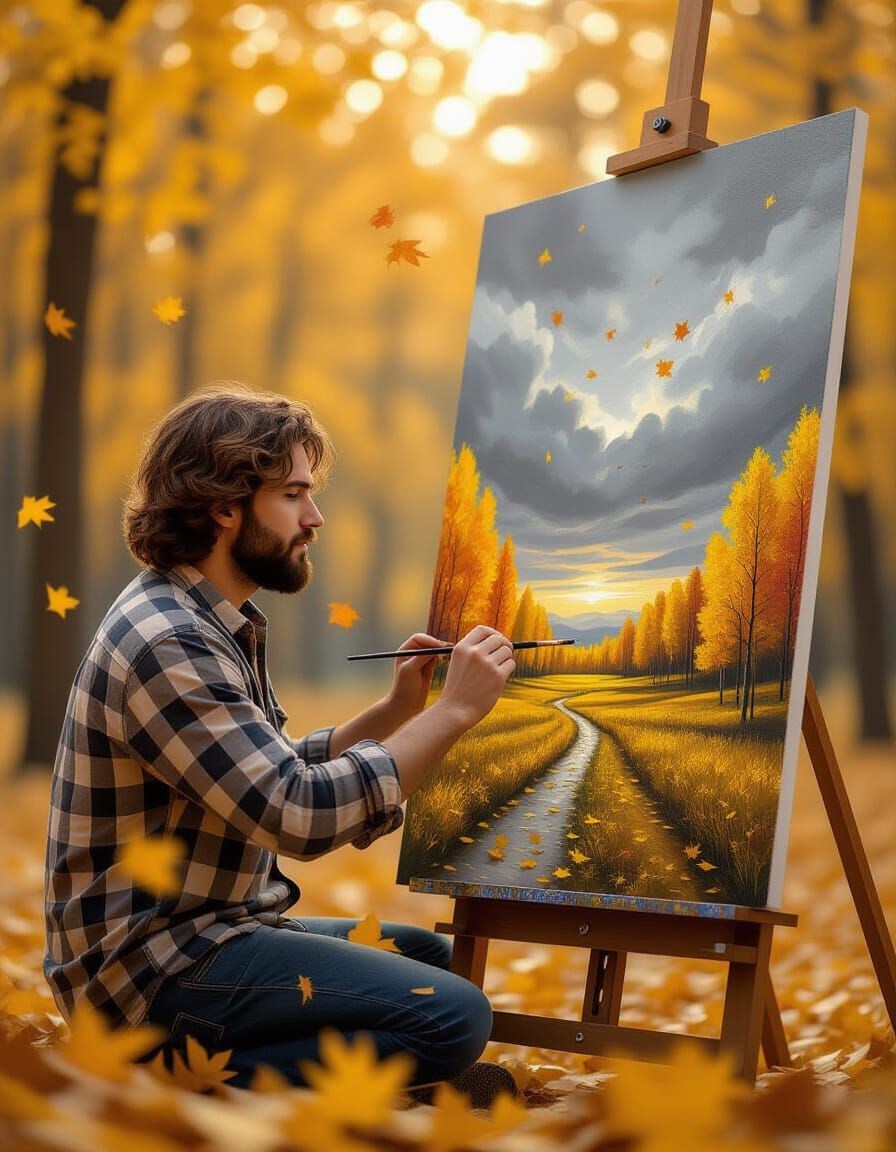 Artist Paints Autumn Sky on Giant Canvas