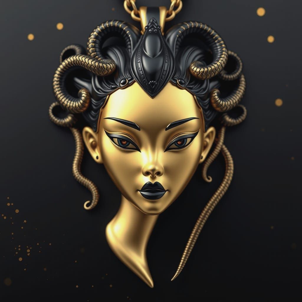 Golden Asian Goddess Pendant in Medusa Style