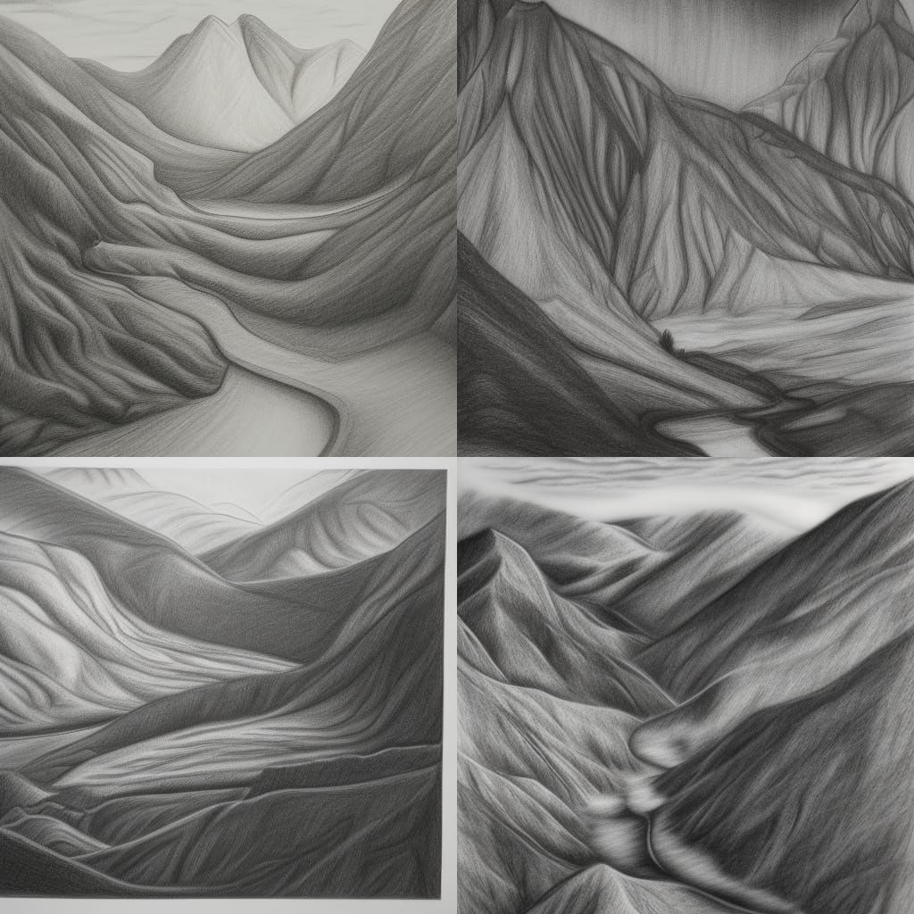 Hyperdetailed Charcoal Drawing of a Valley