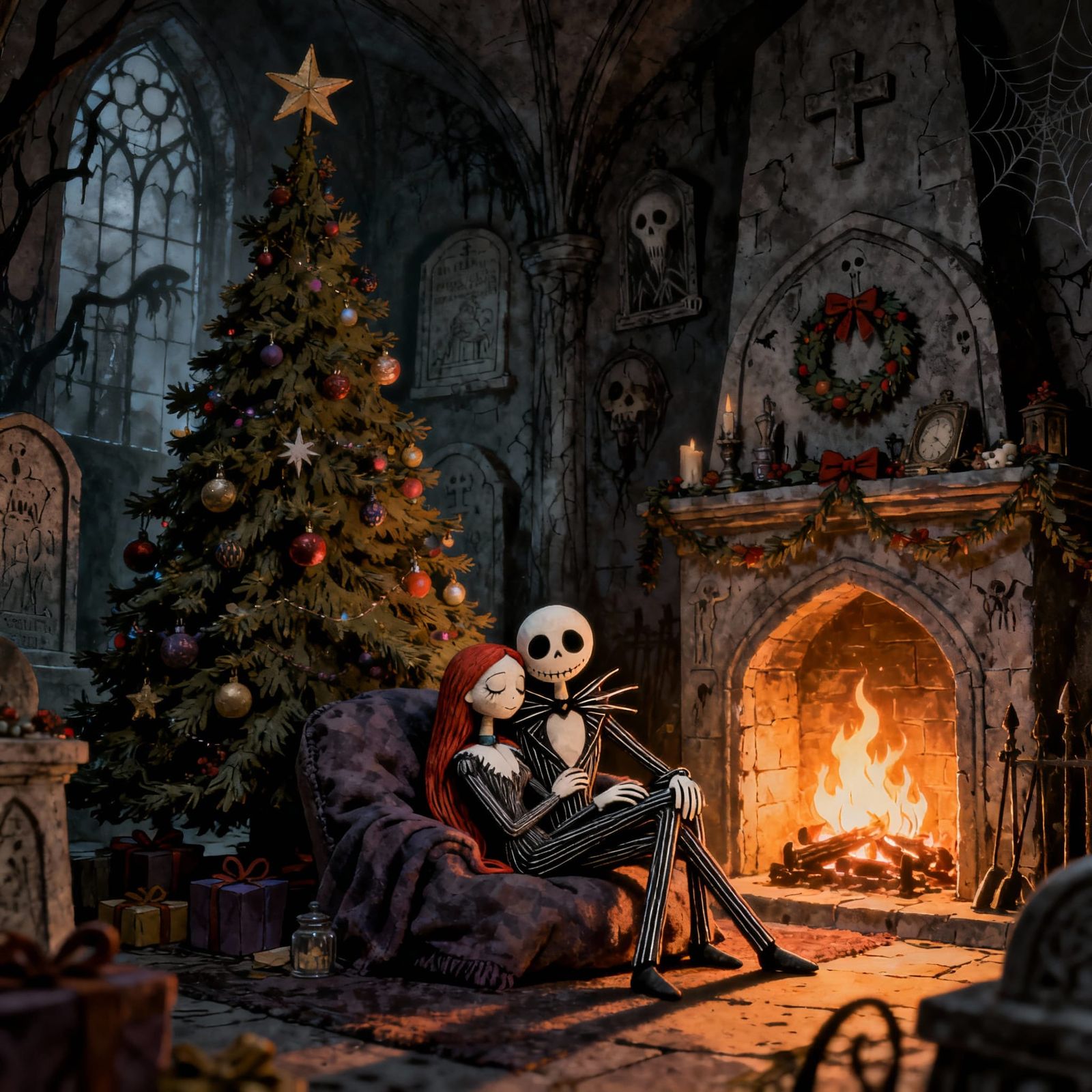 Tim Burton-esque Crypt Christmas Scene