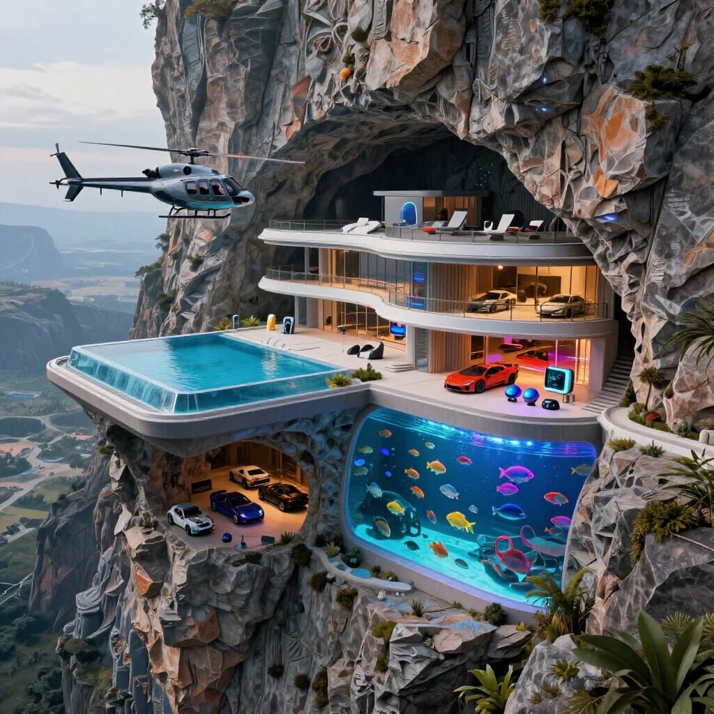 Alien Cliffside Mansion with Pool and Helipad