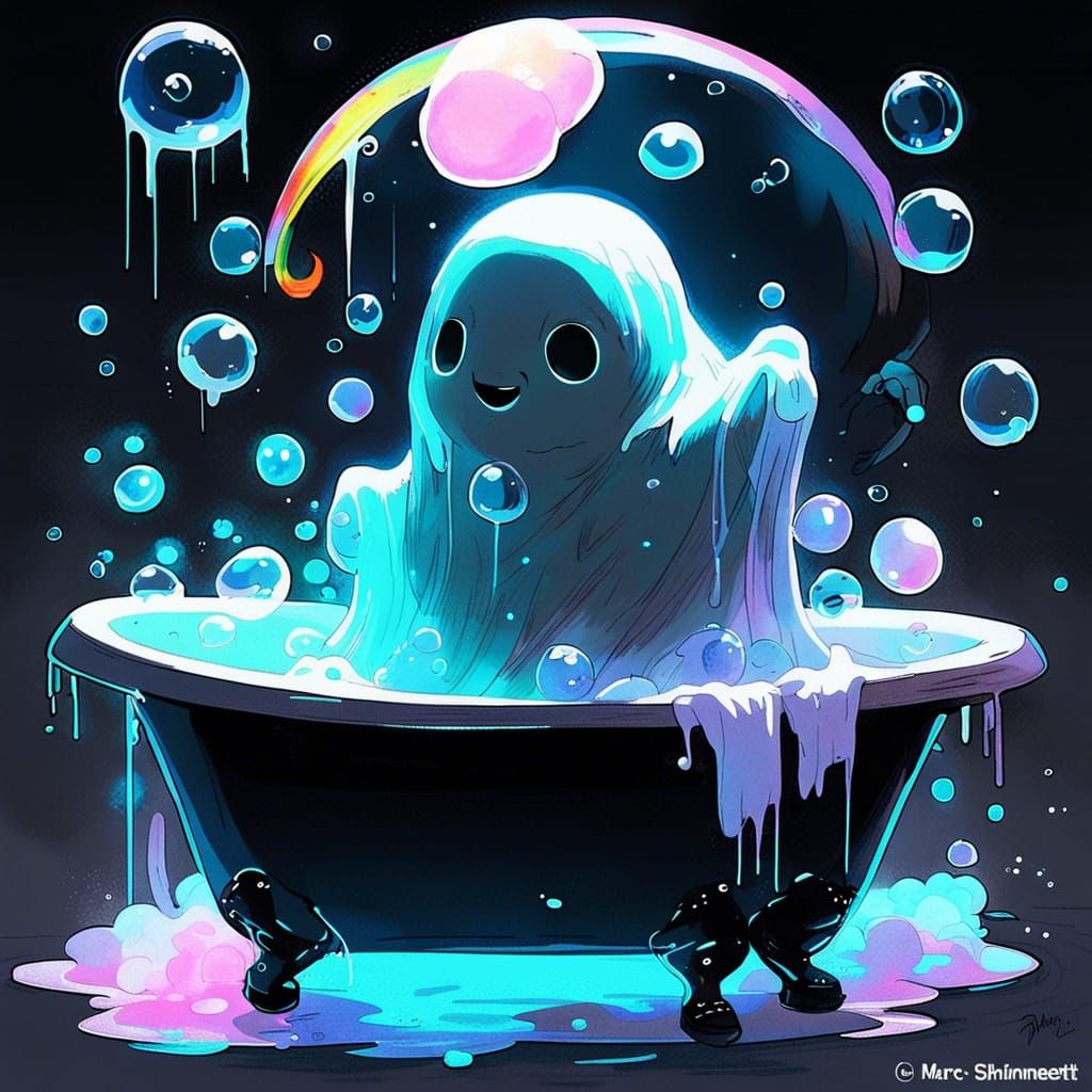 Adorable Ghost Taking Magical Bath in Haunted House