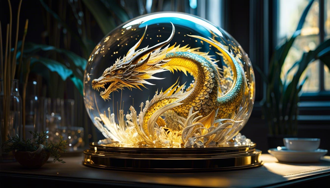Crystal Dragon in Sphere: Digital Fine Art