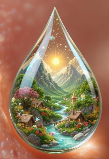 Teardrop Reflecting a Miniature Fairy World