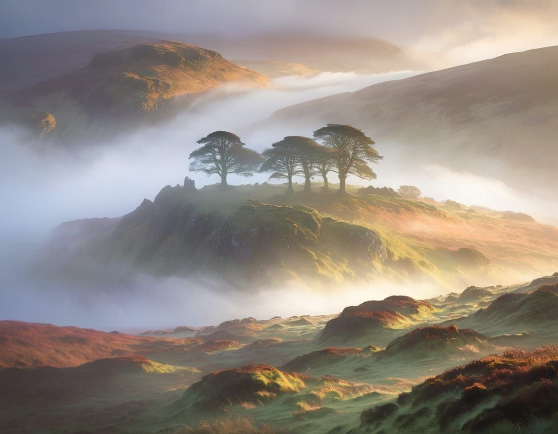 Mystical Scottish Moors at Sunrise