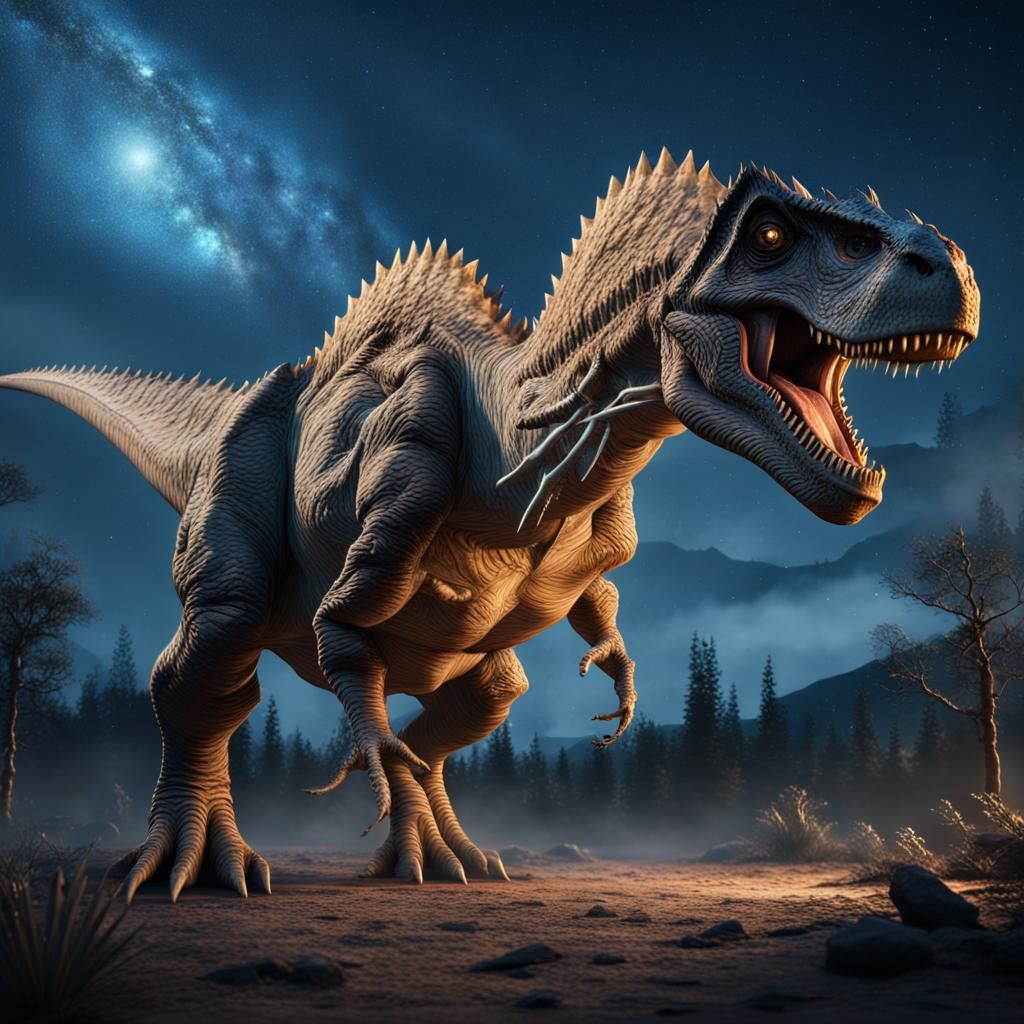 Gigantosaurus Under Starry Sky: Detailed Matte Painting