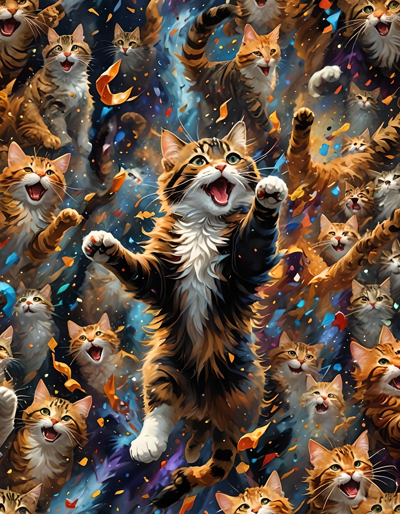 Joyful Cat: Detailed Painting in Impasto Style