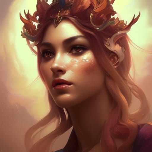 Goddess Fox Portrait in Art Nouveau Style