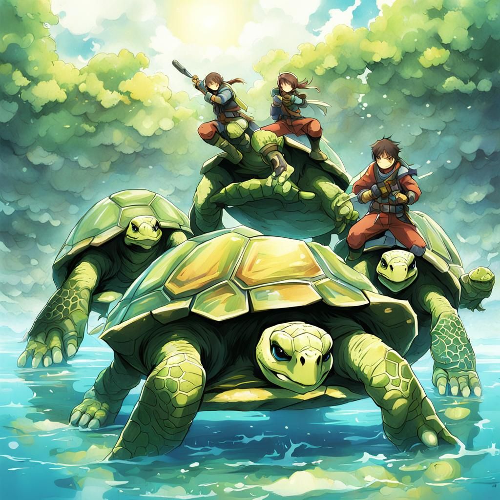 Anime Style Turtles in Japanese Manga Art
