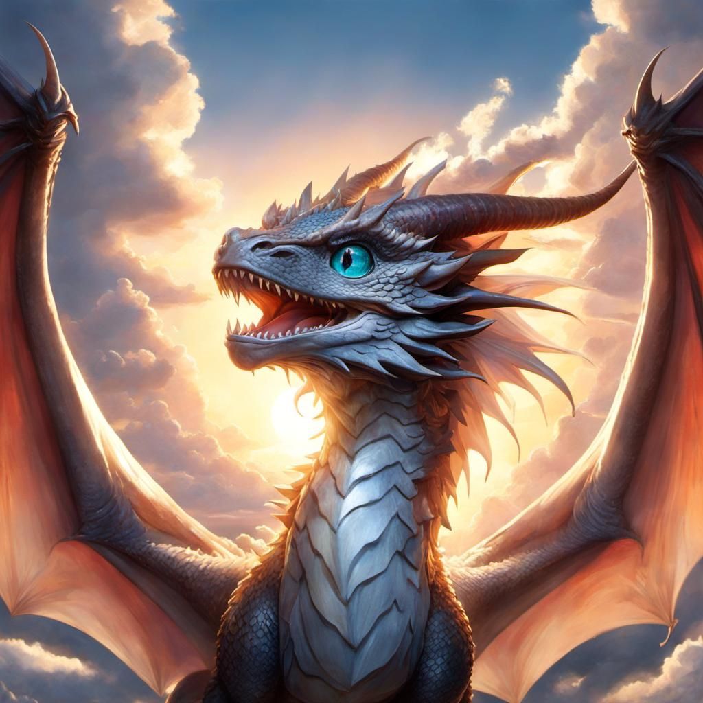 Mythical Dragon Roaring in Anime Manga Style