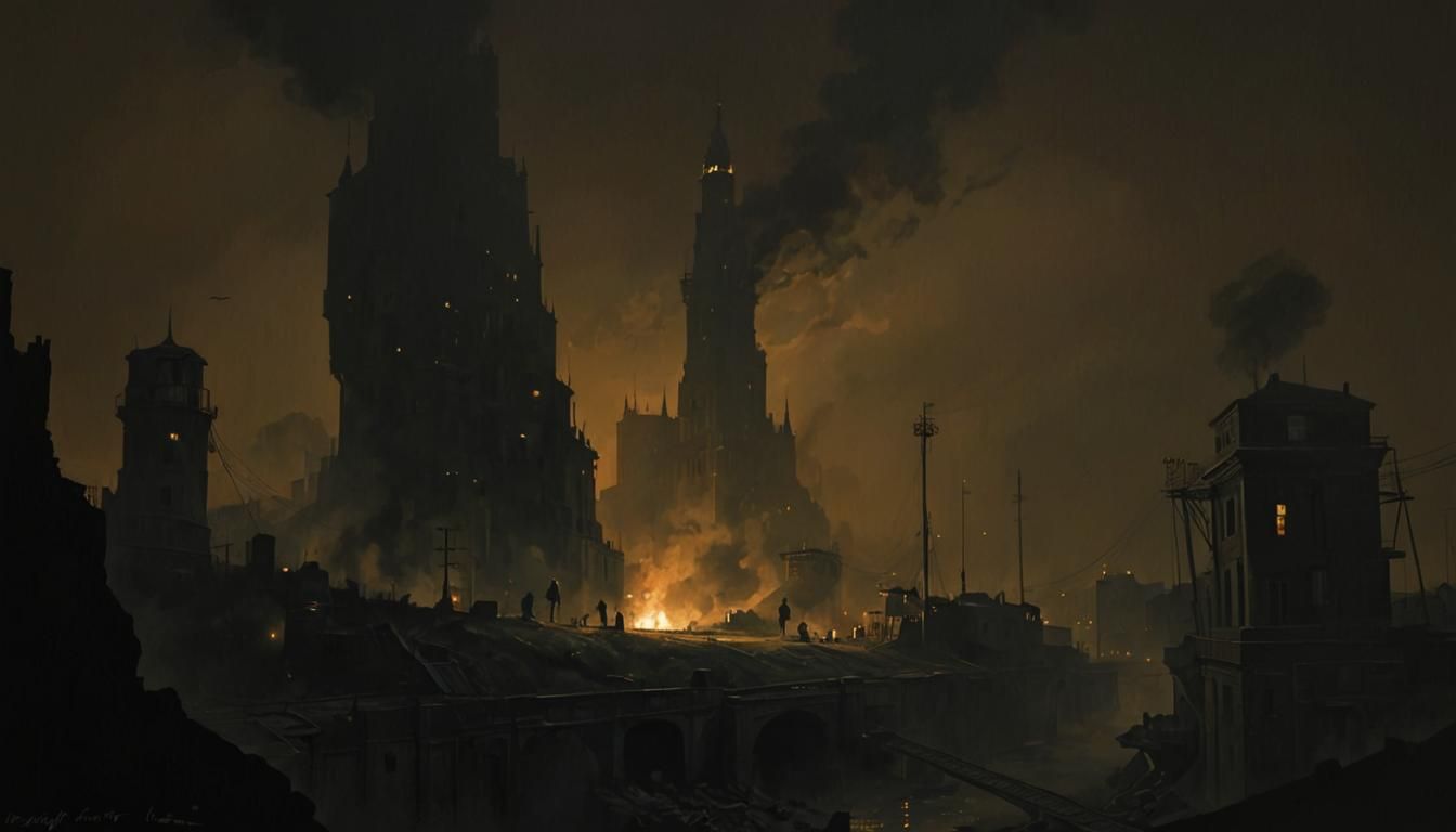 Noir Cityscape Painting: Secrets in the Night