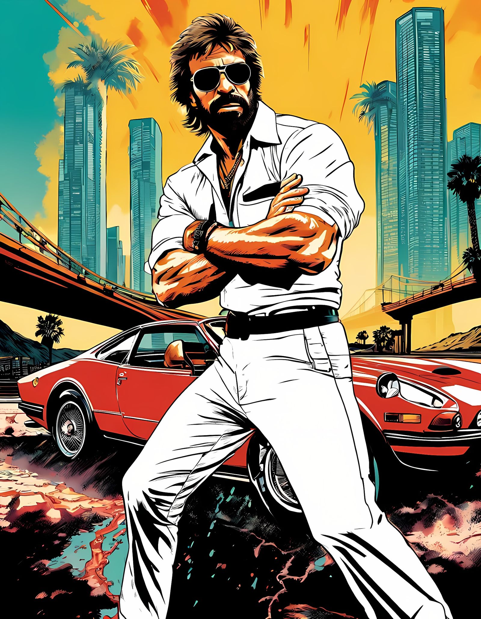 Anthro Pig Chuck Norris High Kick in 80s Action Scene