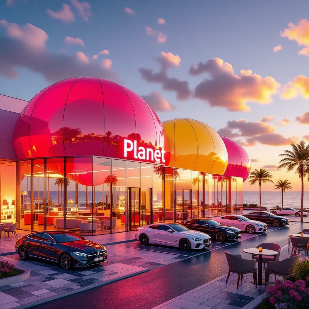 Surreal Balloon Shopping Mall at Sunset