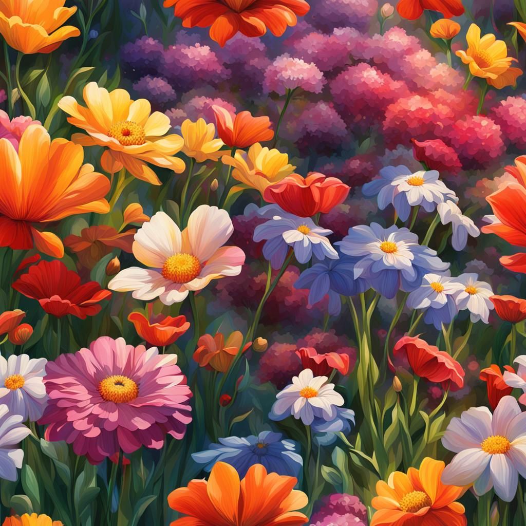 Hyperrealistic Spring Flower Garden Splash Art