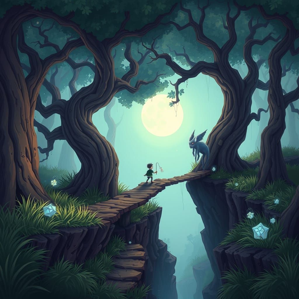 Enchanted Lost Forest in Mystical Cyberpunk Style