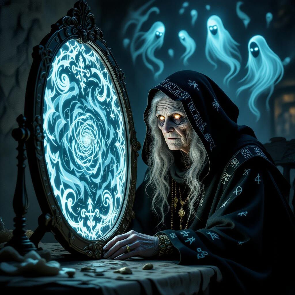 Ethereal Spirits Emerging from a Magic Mirror
