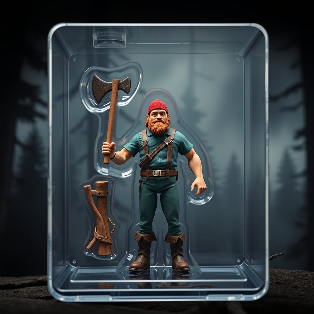 Heroic Paul Bunyan Action Figure in Dramatic Forest Setting