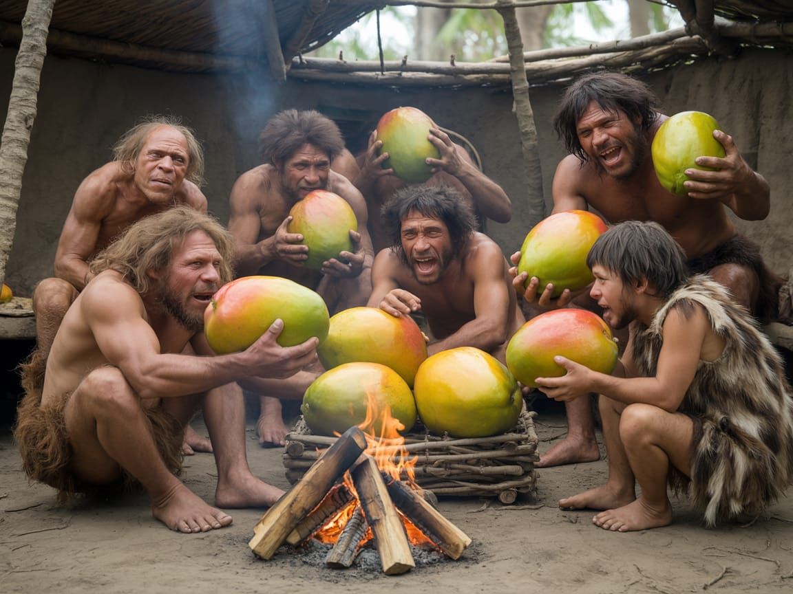 Neanderthals Feast on Mangoes in Primitive Dwelling