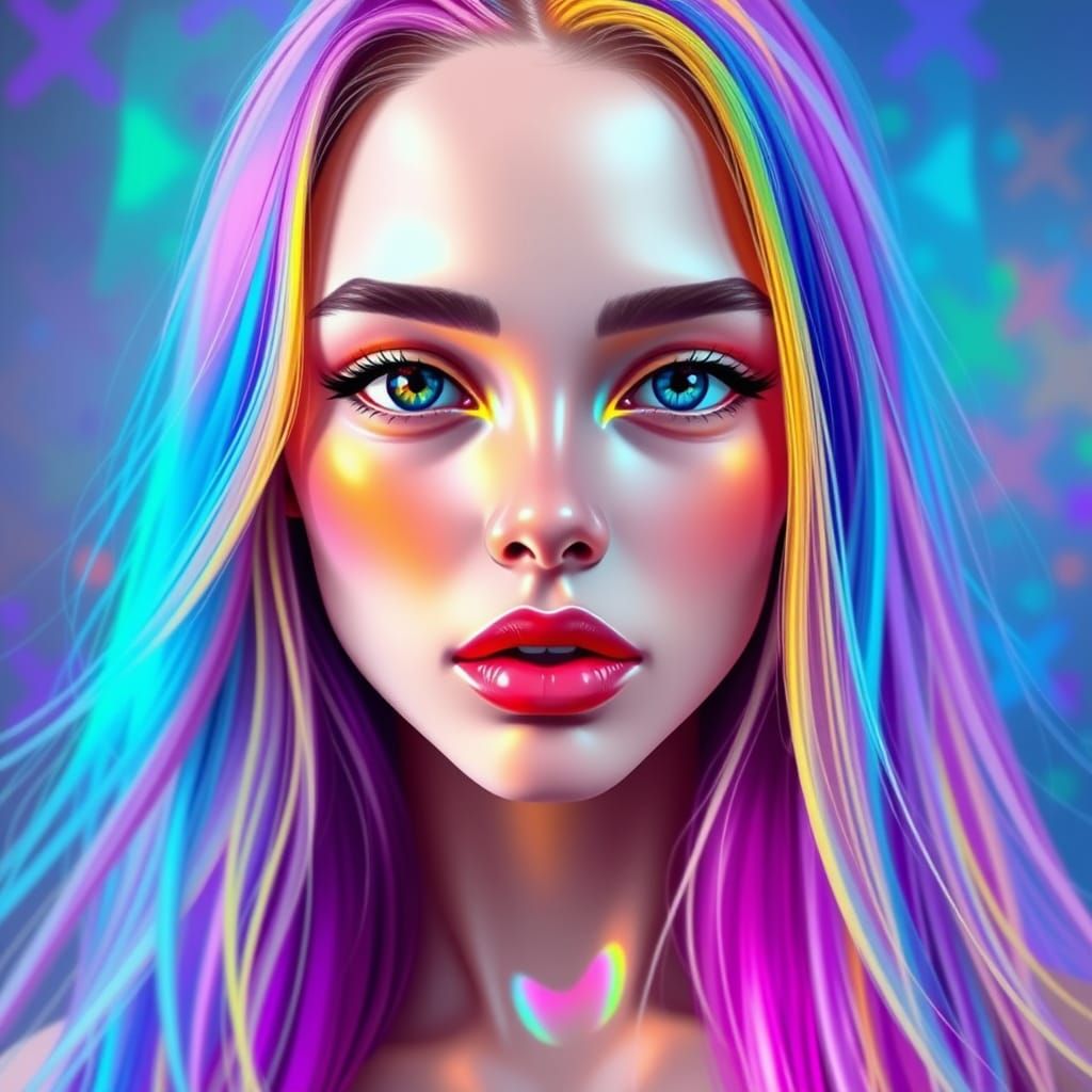 Vibrant Digital Portrait in Rainbow Hues
