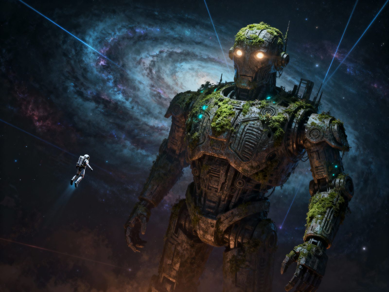 Colossal Robot Awakens in Cosmic Nebula - Digital Matte Pain...