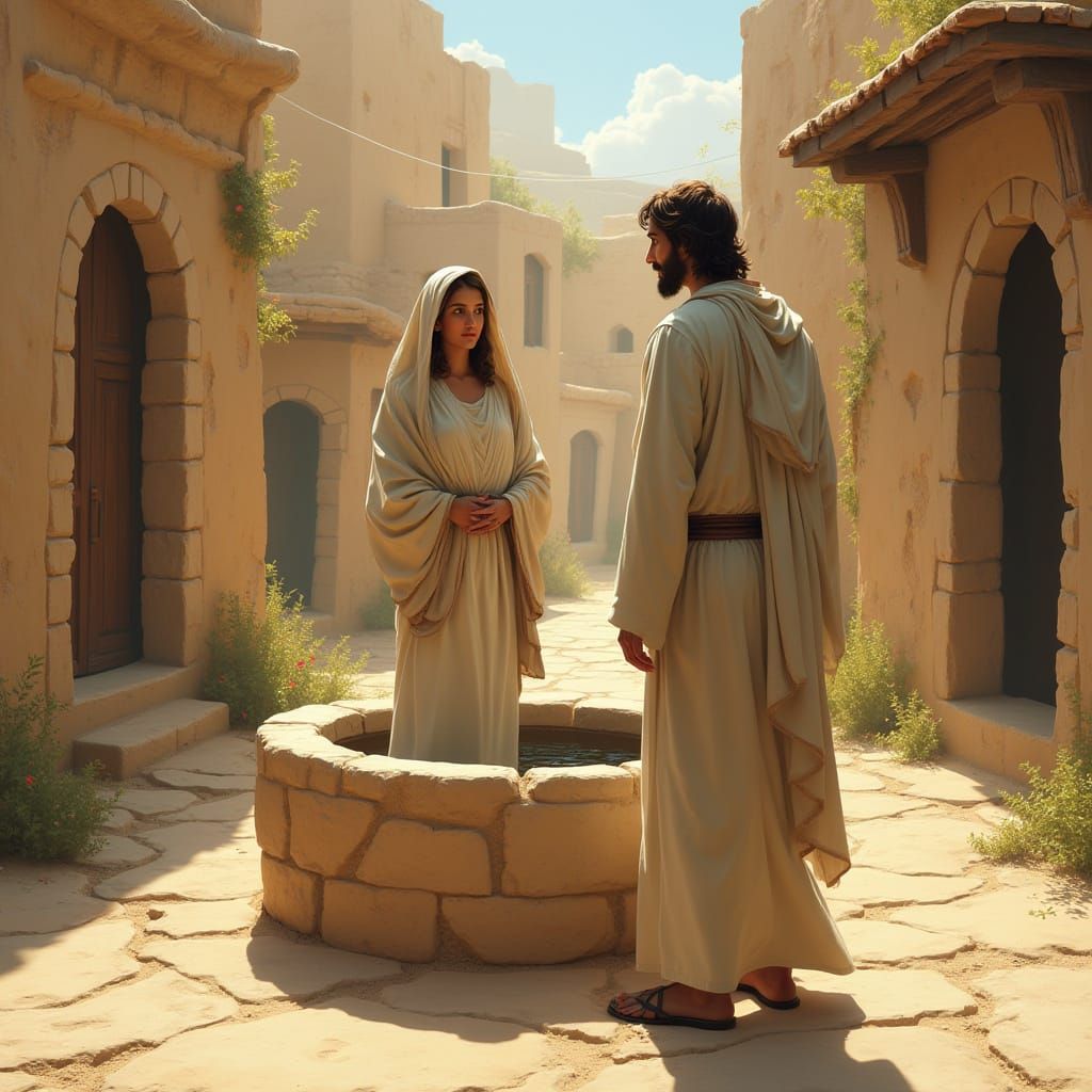 Jesus and Woman at the Well in Biblical Setting