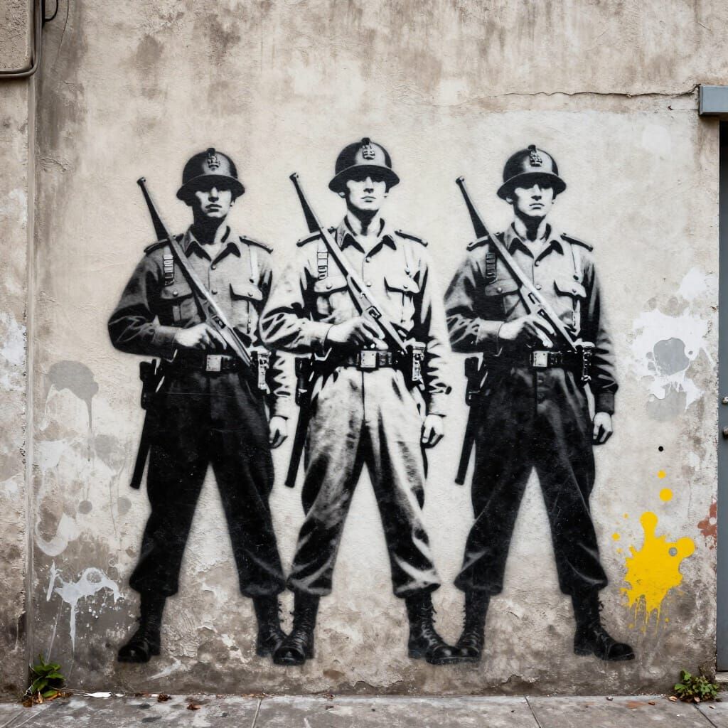 Buffalo Soldiers Art: Banksy Style Stencil on Urban Wall