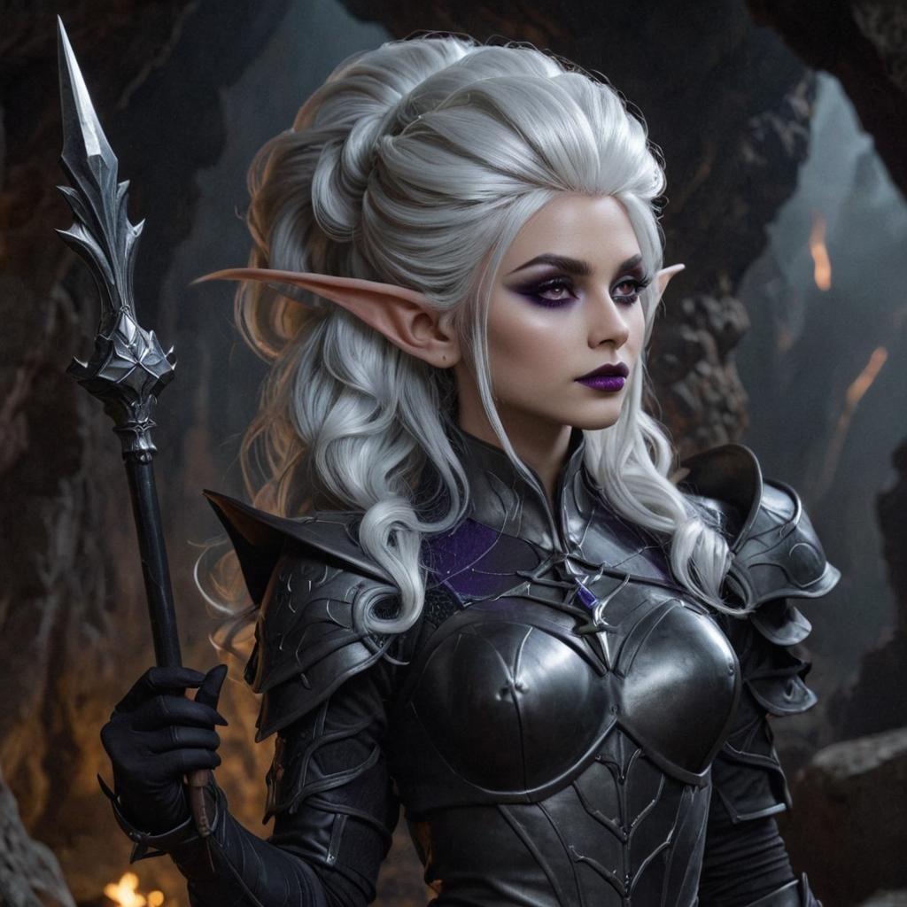 Cyberpunk Drow Elf in Dark Cavern