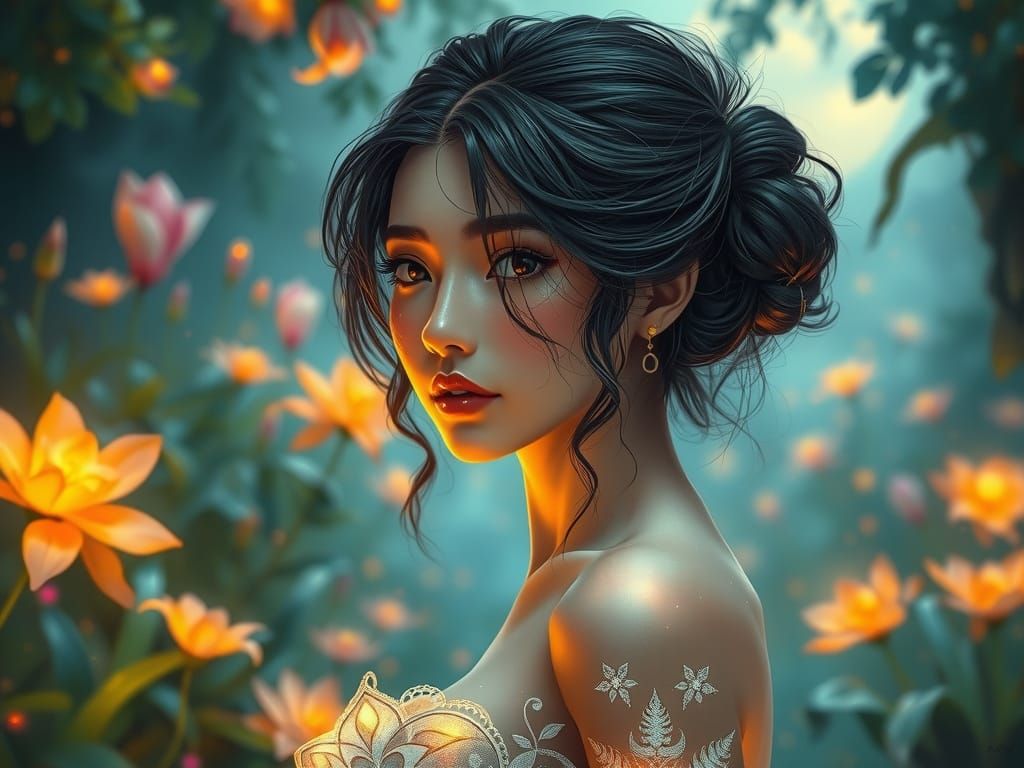 Ethereal Goddess in a Starlight Garden