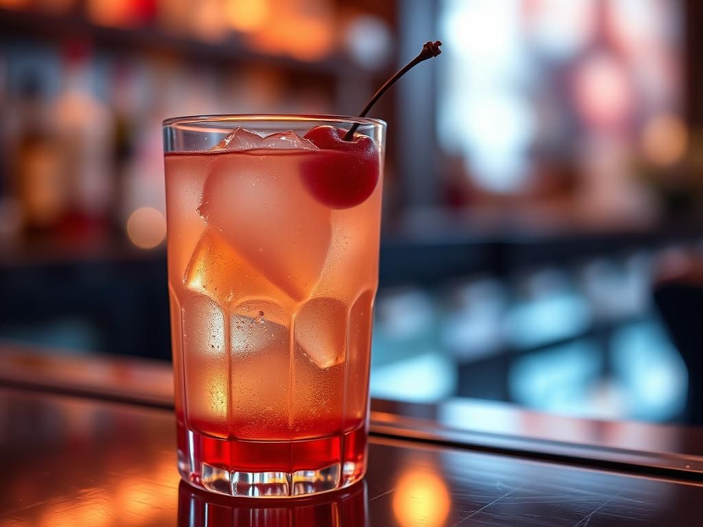 Cherry Blossom Cocktail Close-Up in Highball Glass